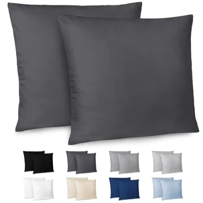 Abbildung von Dreamzie Kissenbezug 80x80 2er Set Kopfkissenbezug Dunkelgrau mit Reißverschluss aus Mikrofaser Weich, cm Pillow Cover