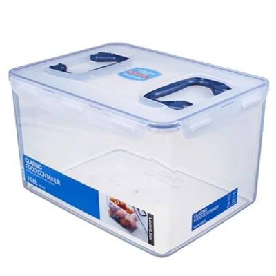 Abbildung von LocknLock PP CLASSIC Aufbewahrungsbox mit Deckel und Griffen 16 L, 361 x 274 212 mm 100 % Luftdicht halbtransparenter Vorratsbehälter für Haushaltsgegenstände