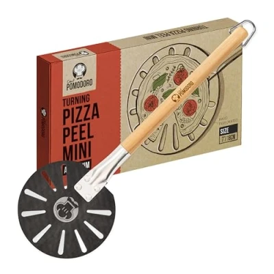 Abbildung von Chef Pomodoro Pizzaschieber Pizzaschaufel Pizza Schaufel Metall Aluminium mit Holzgriff für Pizzastein den Grill &amp; Backofen (17,8 cm)