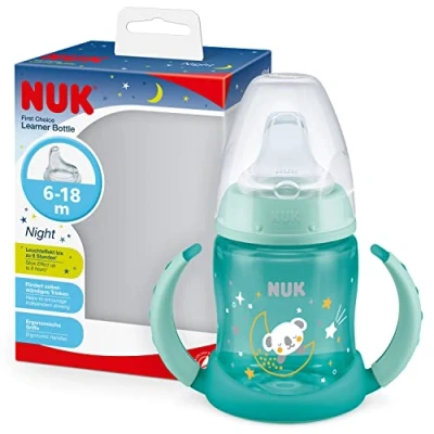 Abbildung von NUK First Choice Trinklernbecher Night 150ml Leuchtet zum einfachen Finden im Dunkeln Mit Haltegriffen &amp; weichem Trinkschnabel Auslaufsicher 6−18 M Anti Colic BPA frei Koala (türkis)