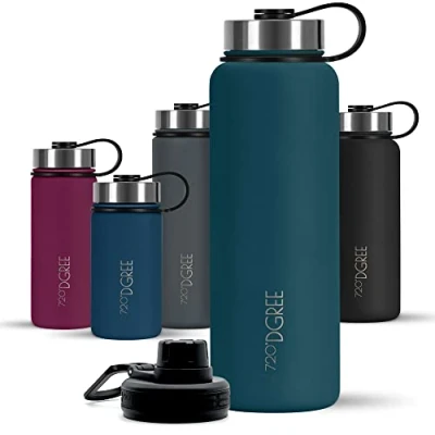 Abbildung von 720DGREE Edelstahl Trinkflasche 950ml “noLimit Auslaufsicher, Kohlensäure geeignet, BPA Frei Thermosflasche, Isolierflasche mit Schraubverschluss für Sport, Fitness, Outdoor +Gratis Sportdeckel