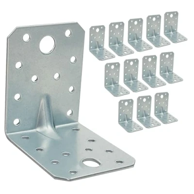Abbildung von OMIDEAS 12 x Winkelverbinder mit Sicke (70 70 55 2.5) Lochwinkel Bauwinkel Holzverbinder Schwerlast Verbinder Winkel, Silber Verzinkt