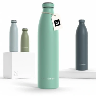 Abbildung von LARS NYSØM Edelstahl Trinkflasche 350ml, 500ml, 750ml, 1L, 1 5 liter Thermosflasche Kohlensäure geeignet Auslaufsichere Wasserflasche für Sport, Outdoor, Schule (Aqua Turquoise, 1000ml)