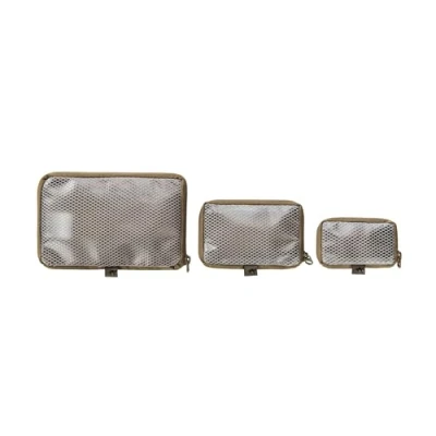 Abbildung von Tasmanian Tiger TT Mesh Pouch Set VL Rucksack Organizer Zusatz Taschen in 3 Größen mit Klett Rückseite (Khaki)