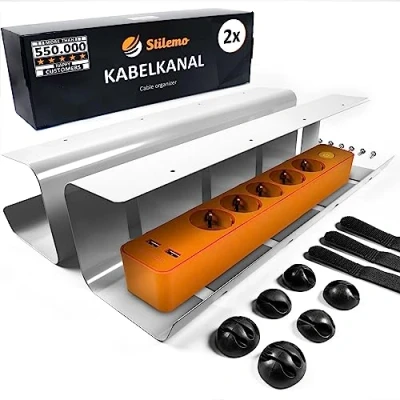 Abbildung von Stilemo® Kabelkanal Schreibtisch Kabelmanagement Organizer Kabeldurchführung Cable Management Kabelhalter Kabelwanne Tisch 2er Set 43x12x10CM Kabelkorb Grau