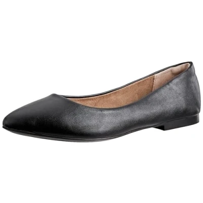 Abbildung von Amazon Essentials Damen Ballerinas mit spitzem Zehenbereich, Schwarz Kunstleder, 47 EU