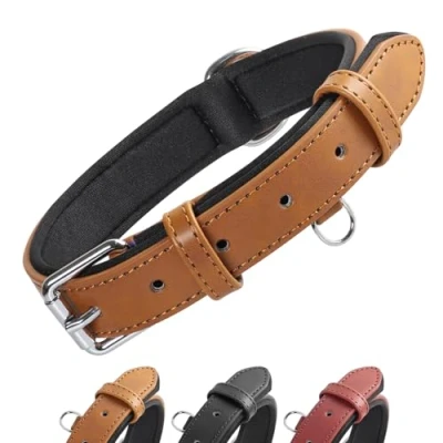 Abbildung von Grand Line Leder Hundehalsband, Lederhalsband Hund mit Weichem Gepolstertes, Breiter und Dicker Verstellbares Halsband Hunde für Kleine, Mittlere, Große (Braun, S)