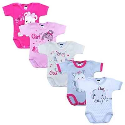 Abbildung von MEA Baby Unisex Kurzarm Body mit Aufdruck aus 100% Baumwolle im 5er Pack, Aufdruck, für Madchen, Jungen (Mädchen, 74)