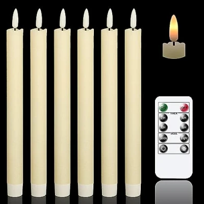 Abbildung von Eldnacele led Stabkerzen mit Timerfunktion, flackernde Flamme Echtwachskerzen Fernbedienung, Elfenbein 6 Stück (2 x 25CM) für Weihnachtsdeko, Zimmer Deko, Hochzeit und Party