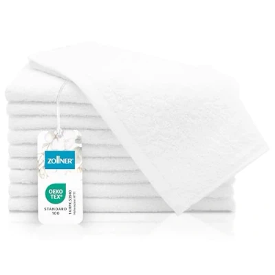 Abbildung von ZOLLNER 10er Set Gästehandtücher kleine und Flauschige Handtücher in 30x50 cm waschbar bis 95C Baumwolle weiß Hotelqualität Oeko Tex® Zertifiziert
