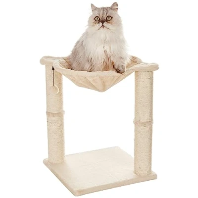 Abbildung von Amazon Basics Katzen Kratzbaum mit Haus, Hängematte, Bett und Kratzstamm, 41 x 51 cm, beige