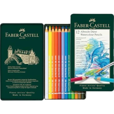Abbildung von Faber Castell 117512 Aquarellstifte Albrecht Dürer, 12 teiliges Buntstifte Set, bruchsicher, vollständig wasservermalbar