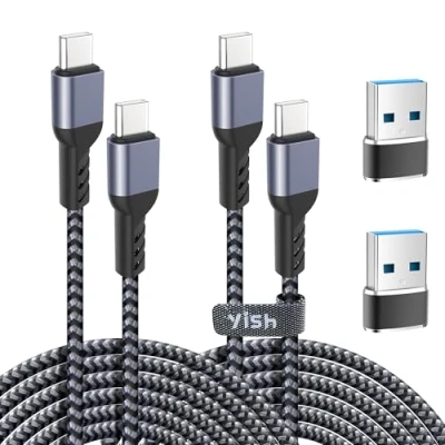 Abbildung von YISH USB C auf Kabel：65W 3A Ladekabel Schnellladekabel 2Stück 2M Nylon Datenkabel USBC to Kompatibel mit iPhone 16 15 Pro Samsung Galaxy S24 S23 iPad MacBook Pro/Air Pixel Switch