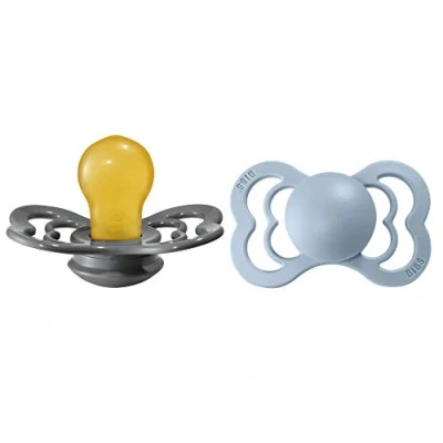Abbildung von BIBS Supreme Schnuller 2er Pack, BPA frei, Symmetrischer Nippel. Naturkautschuk/Latex, Hergestellt in Dänemark. 6 18 Monate (2er Pack), Iron/Baby Blue