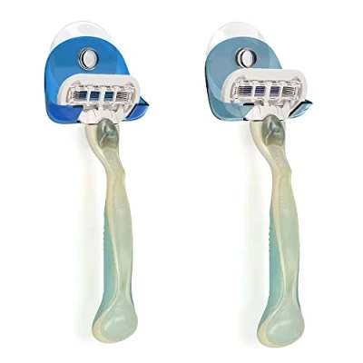 Abbildung von kwmobile 2x Saugnapf Halterung für Rasierer Glas und Fliesen Nassrasierer Halter Set Wand Haken in Blau Hellblau