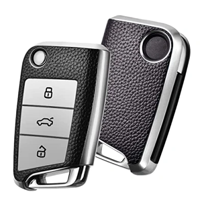 Abbildung von OATSBASF Autoschlüssel Hülle VW, VW Golf 7 Schlüsselhülle, Schlüsselbox Cover für Polo, Skoda, Tiguan, MK7 3 Tasten (P Silber)