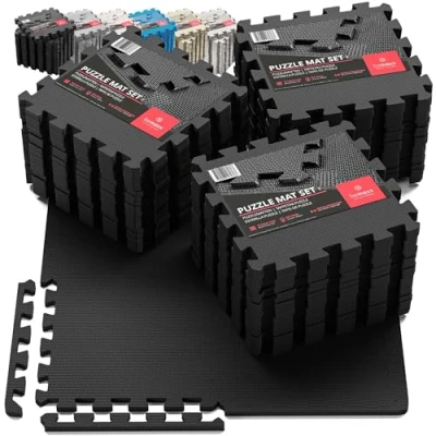 Abbildung von Schutzmatten Bodenschutzmatte Set Sportmatte Gymnastikmatte Puzzlematte: Sportgeräte Fitnessmatte Turnmatte Unterlegmatte Bodenmatte Sport Mat Trainingsmatte Gummimatte Yogamatte Fitness 3er