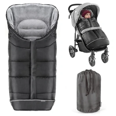 Abbildung von Zamboo Winter Fußsack für Kinderwagen, Sportwagen &amp; Buggy Deluxe Thermo Fleece, Tasche, Anti Rutschschutz Reflektorstreifen Schwarz