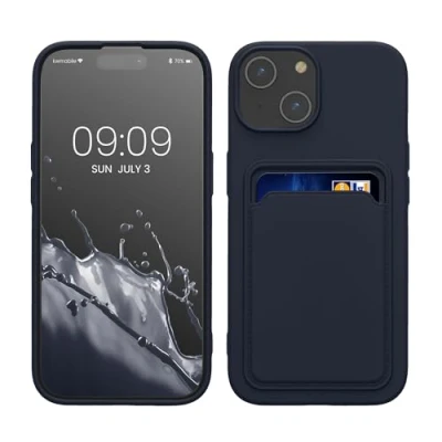 Abbildung von kwmobile Handyhülle kompatibel mit iPhone 15 Hülle Handy Cover Fach für Karten in Dunkelblau