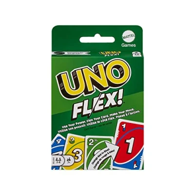 Abbildung von Mattel Games UNO Flex, Kartenspiel für die Familie, mehr Abwechslung durch Powerkarten, Perfekt als Kinderspiel, Reisespiel oder Spiel Erwachsene, 2 10 Spieler, ab 7 Jahren, HMY99