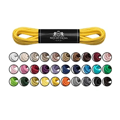 Abbildung von Mount Swiss Luxury Schuhbänder I Wasserabweisende und reißfeste Schnürsenkel rund ø 2 3 mm aus feiner Baumwolle/gewachst Farbe: Yellow, Länge: 75 cm