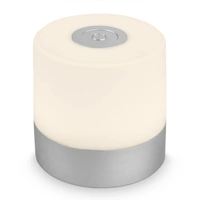 Abbildung von BRILONER Mini LED Tischlampe Kabellos, Dimmbare Nachttischlampe Touch, Schreibtischlampe, USB C, Camping Lampe, Warmweißes Licht, 7x7 cm, Silberfarbig, Silber