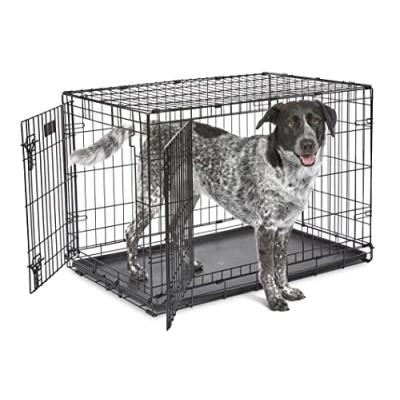 Abbildung von MidWest Homes for Pets iCrate Modell 1536DDU Hundebox, ca. 90 cm lang, mit Doppeltür, auslaufsicherer Bodenwanne, Bodenschutzfüßen, Trenneinsatz und patentierten Funktionen, schwarz