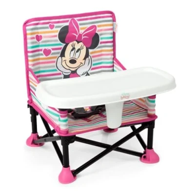 Abbildung von Bright Starts Disney Minnie Maus Pop ’N Sit Tragbare Sitzerhöhung, für drinnen und draußen, Bodensitz mit Esslernsitz, 6 Mon 3 Jahre