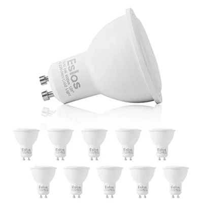 Abbildung von Eslas GU10 LED Lampe Kaltesweiß 6000K, 6W 600 Lumen Leuchtmittel,Ersatz für 60W Halogenlampen, Nicht Dimmbar,120 Grad Abstrahlwinkel, 10er Pack