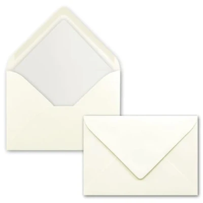 Abbildung von 50 Briefumschläge Natur Weiß DIN C6 gefüttert mit weißem Seidenpapier 90 g/m² 11,4 x 16,2 cm Nassklebung NEUSER PAPIER