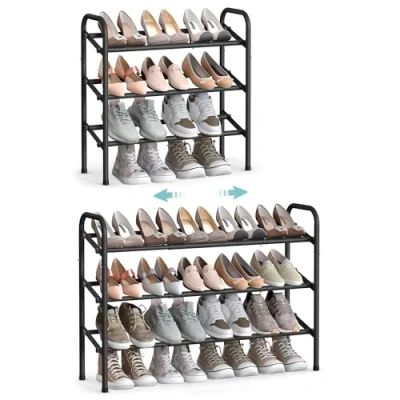Abbildung von SONGMICS Schuhregal, Schuhständer, 3 Ebenen, Metallregal, verstellbar, Schuhe,Standregal, für Flur, Garderobe, Eingangsbereich, tintenschwarz LMR039B01
