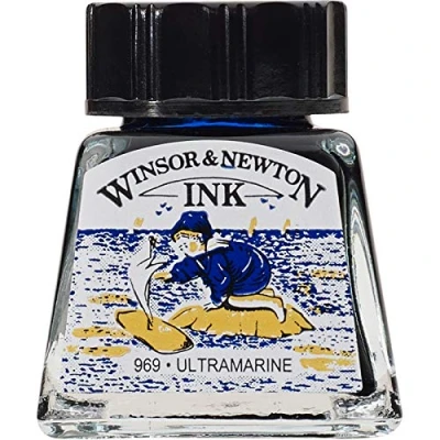 Abbildung von Winsor &amp; Newton 1005660 Drawing Inks Zeichentusche für Kalligraphen, Illustratoren, Grafikern, Künstler wasserbeständige Farben, herrvorragender Transparenz, 14ml Flasche Ultramarin