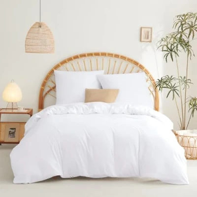 Abbildung von WAVVE Bettwäsche 155x220 3 teilig Weiß Bettbezug 155 x 220 Set mit 2 Kissenbezüge 80x80 cm, Sets 155x220cm aus Mikrofaser Reißverschluss Weich und Bügelfrei, Weiss