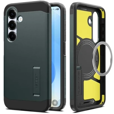 Abbildung von Spigen Tough Armor (AI) MagFit Hülle für Samsung Galaxy S25 Plus, Kompatibel mit MagSafe Abyss Green