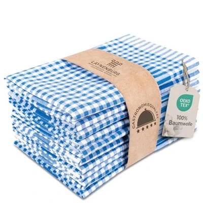 Abbildung von LAYNENBURG 10er Set Premium Geschirrtücher kariert 100% Baumwolle 45x65 cm &amp; Aufhänger Oeko TEX Standard 100 Küchentücher fusselfrei modern Vintage Küchenhandtücher (Blau)