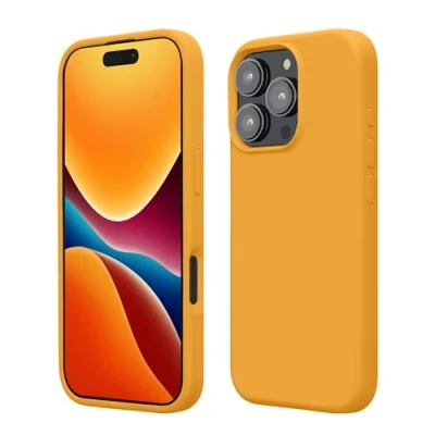 Abbildung von kwmobile Handyhülle für iPhone 16 Pro Max Hülle, Case Hülle Silikon kabelloses Laden Mango