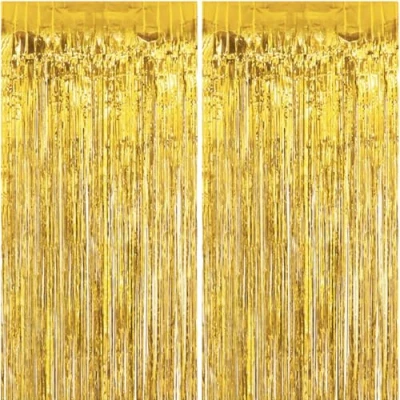 Abbildung von Silvester Lametta Vorhang Gold 2 Gold, Folie Fransen Schimmer, Metallic Tinsel Vorhänge Hintergrund Fringe Glitzervorhänge Fransenvorhang Metallfolie fur Party Deko Geburtstag 2stk