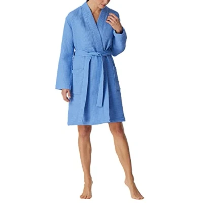 Abbildung von Schiesser Damen Bade und Saunamantel Waffel Pique Bademantel, blau_178411, L