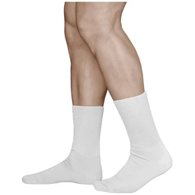 Abbildung von vitsocks Herren Diabetikersocken extra weit ohne Gummi Bund Socken (3 PAAR) geschwollene Füße Baumwolle, weiß, 44 46