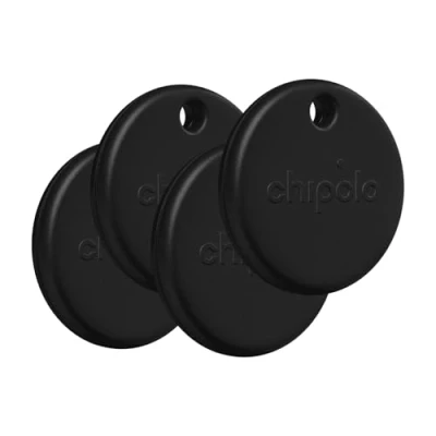 Abbildung von Chipolo POP Schlüsselfinder Farbenfroher, kompatibler und lauter Bluetooth Tracker mit Lass Dein Handy klingeln, kompatibel Apple Wo ist oder Google Mein Gerät Finden 4 Pack (Schwarz)