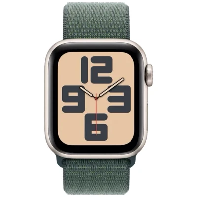 Abbildung von Apple Watch SE 2024 40mm Gold (Grünes Nylon Armband)