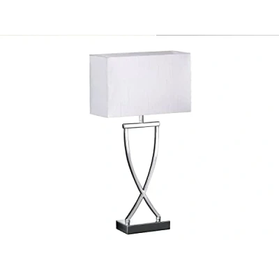Abbildung von Große Tischlampe ANNI Chrom mit Stoffschirm eckig Weiß, Höhe 51cm