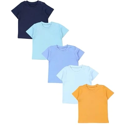 Abbildung von TupTam Baby Jungen Kurzarm T Shirt mit Aufdruck Unifarben Sterne Streifen 5er Set, Farbe: Mehrfarbig 5, Größe: 86