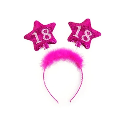 Abbildung von PartyDeco Haarreif mit schwingenden Glitzer Sternen für 18 Jahre Geburtstag pink Haarschmuck Federn Mädchen zum 18.