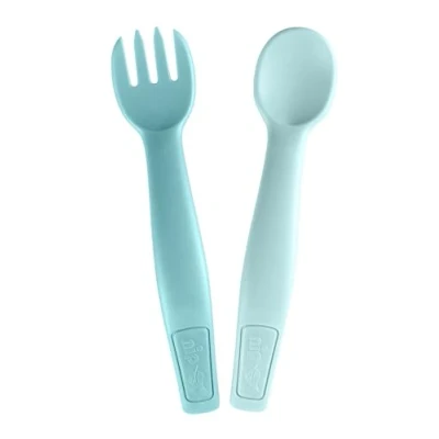 Abbildung von nip Green Öko Baby und Kinderbesteck ab 9 Monate, spülmaschinengeeignetes Besteckset Löffel &amp; Gabel, BPA frei, ohne Melamin, nachhaltig, Hellblau