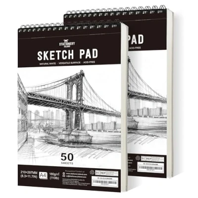 Abbildung von STATIONERY ISLAND Skizzenbuch, A4 Zeichenblock 180 g/m² Dickes Papier, 100 Seiten / 50 Bögen*2 Spiralgebundenes DIN Sketchbook 2 Packungen
