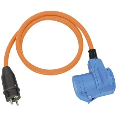 Abbildung von Brennenstuhl Camping CEE Adapterleitung mit Schutzkontakt Stecker und Winkelkupplung inkl. Steckdose (1,5m Kabel in Orange, 230V/16A, Einsatz im Außenbereich, Made Germany)