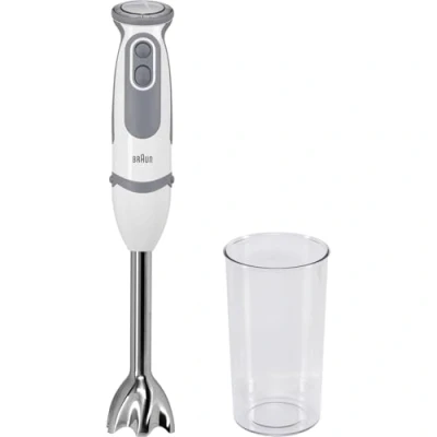 Abbildung von Braun Stabmixer MQ 5200WH MultiQuick 5 Vario Pürierstab mit Edelstahl Mixfuß, 1000 Watt, inkl. 600 ml Mix &amp; Messbecher, weiß/grau