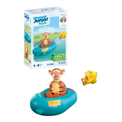 Abbildung von PLAYMOBIL JUNIOR &amp; Disney 71704 Tiggers Schlauchbootfahrt, inklusive Tigger und Tigerfisch, nachhaltiges Spielzeug aus pflanzenbasierten Kunststoffen, für Kinder ab 1 Jahr