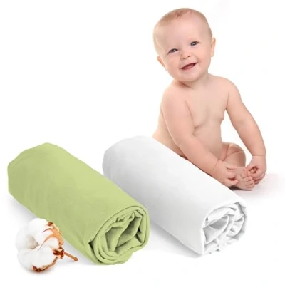 Abbildung von Dreamzie Spannbettlaken 60x120 Baby 2er Pack Baumwolle Oeko Tex Zertifiziert Weiß und Grün 100% Jersey 60x120cm